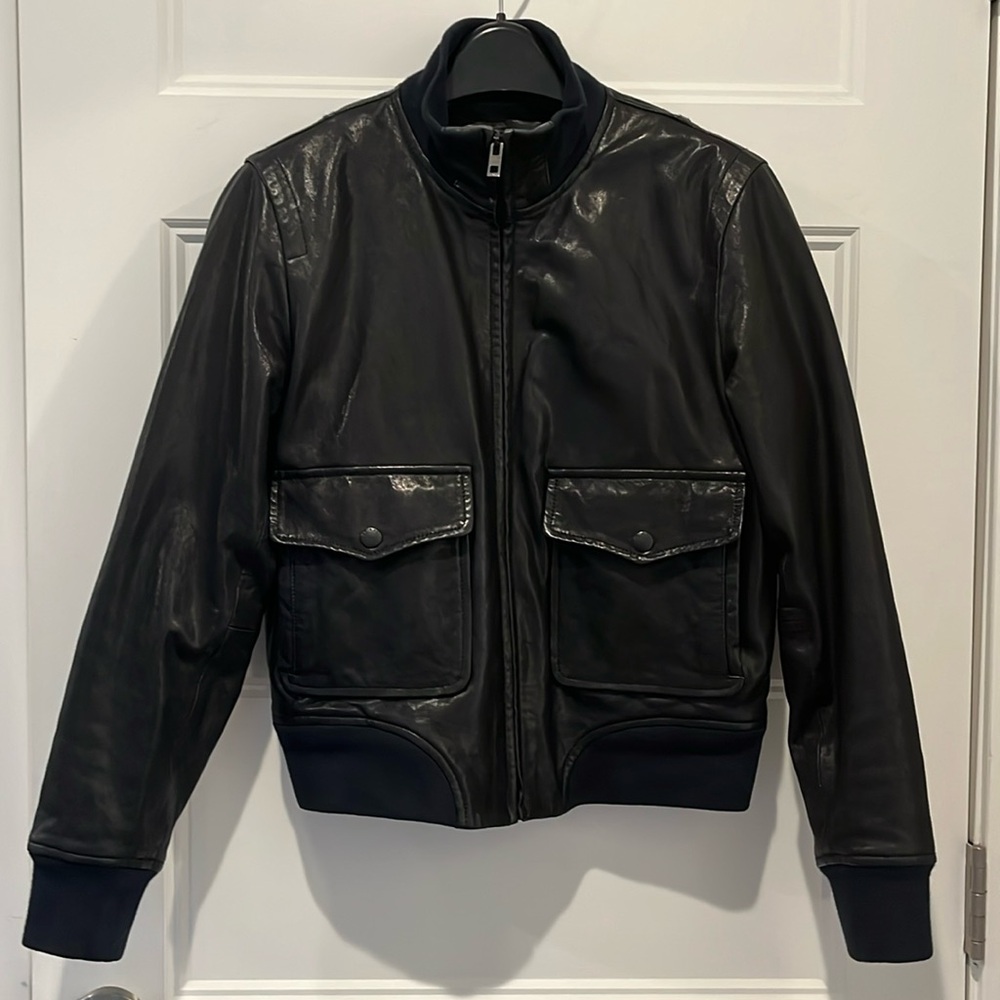 rag & bone Black Leather Bomber Jacket